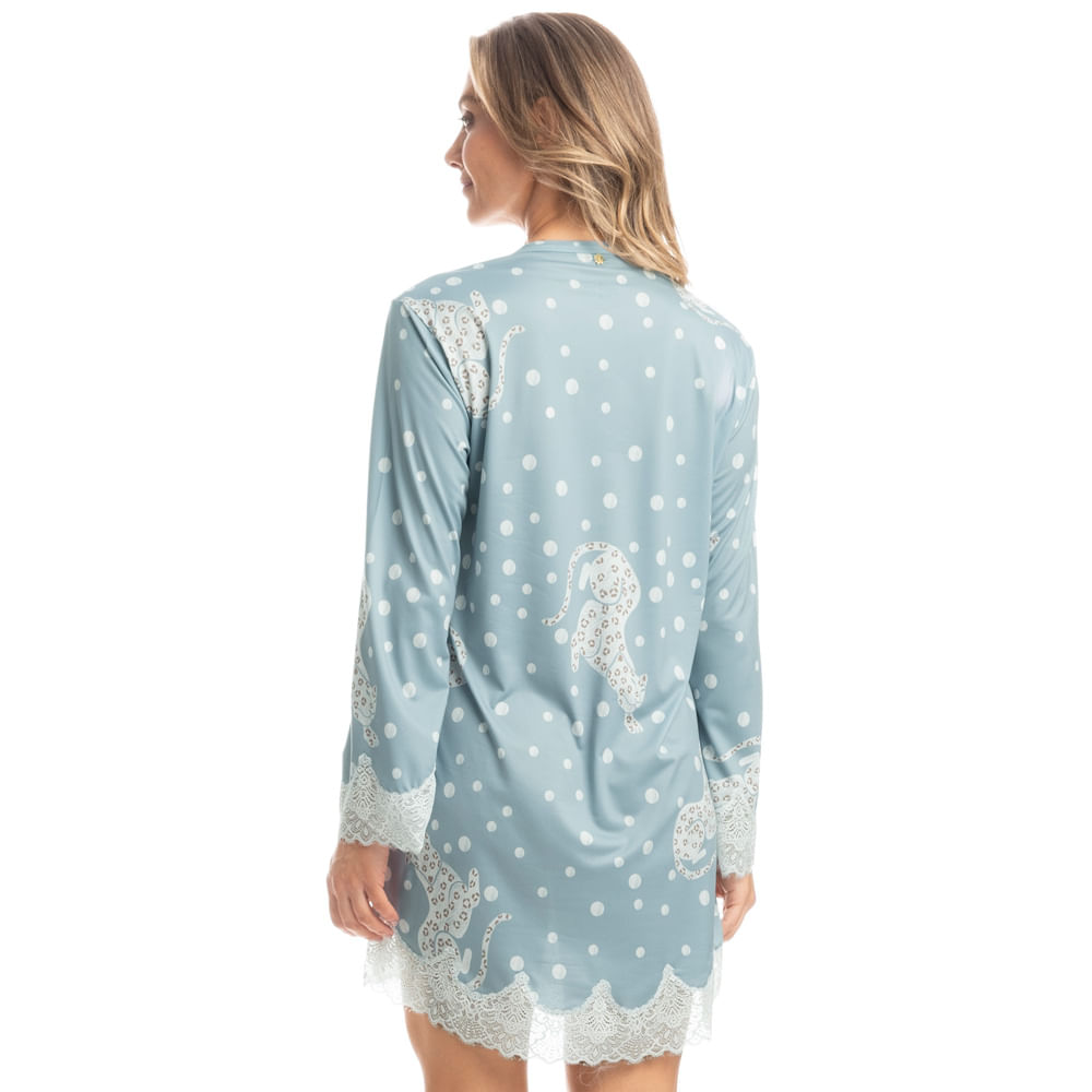 Camisão Manga Longa Com Renda Angelina Azul - Imagem 2