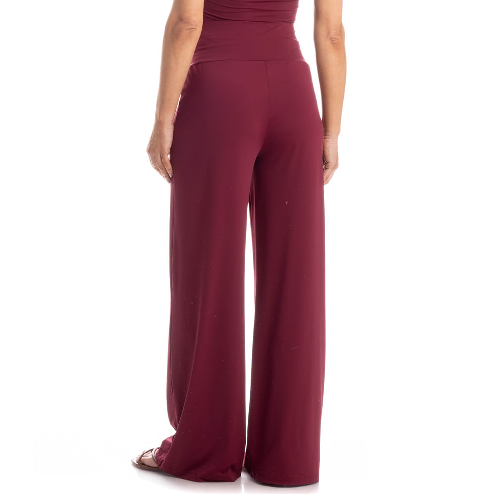 Calça Feminina Com Cós Frontal Franzido Burgundy Vinho - Imagem 2