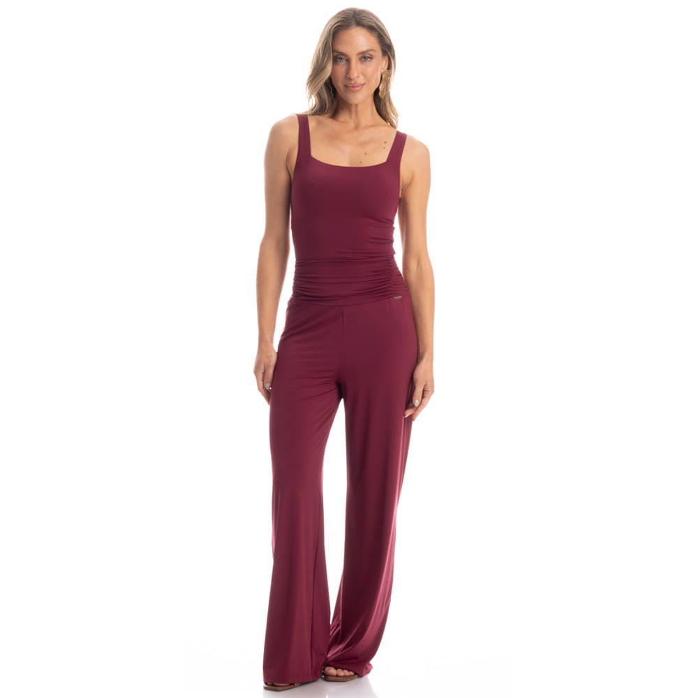 Calça Feminina Com Cós Frontal Franzido Burgundy - Imagem 3 - Mobile