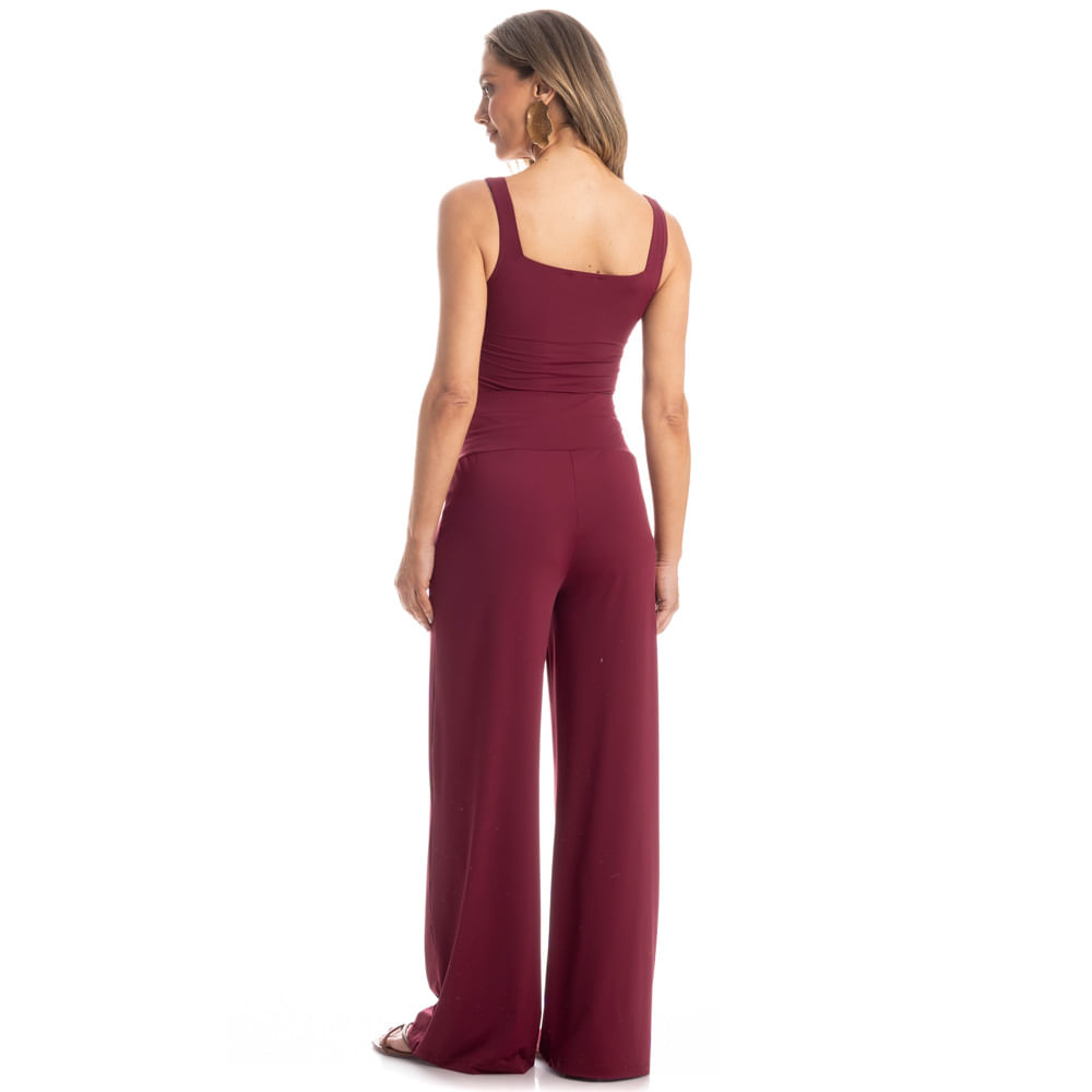 Calça Feminina Com Cós Frontal Franzido Burgundy - Imagem 4 - Mobile