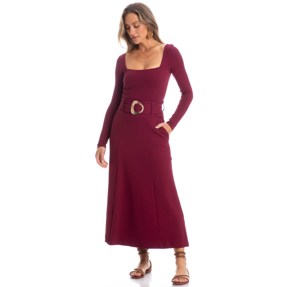 Saia Com Cinto Burgundy - Imagem 3 - Mobile