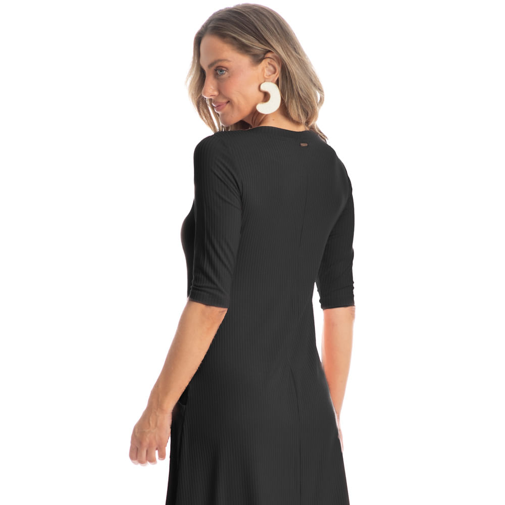 Vestido Com Bolso Canelado Preto - Imagem 2