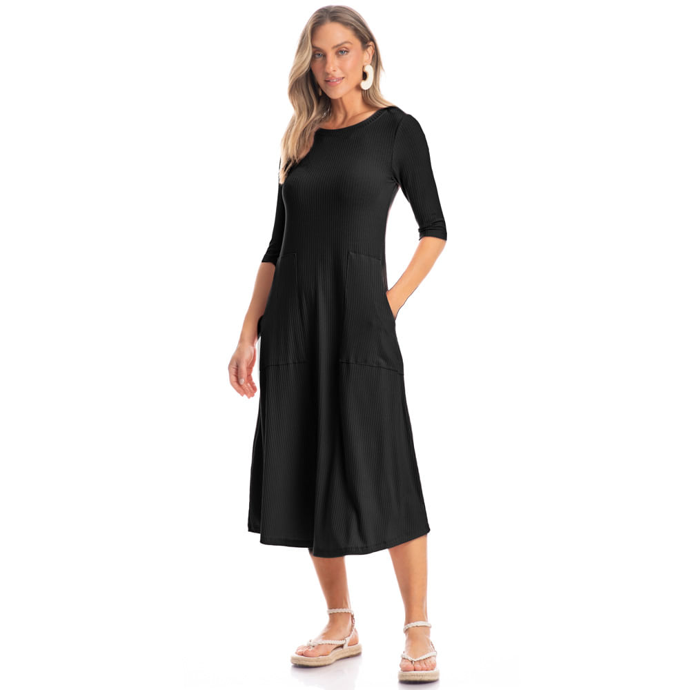 Vestido Com Bolso Canelado - Imagem 3 - Mobile