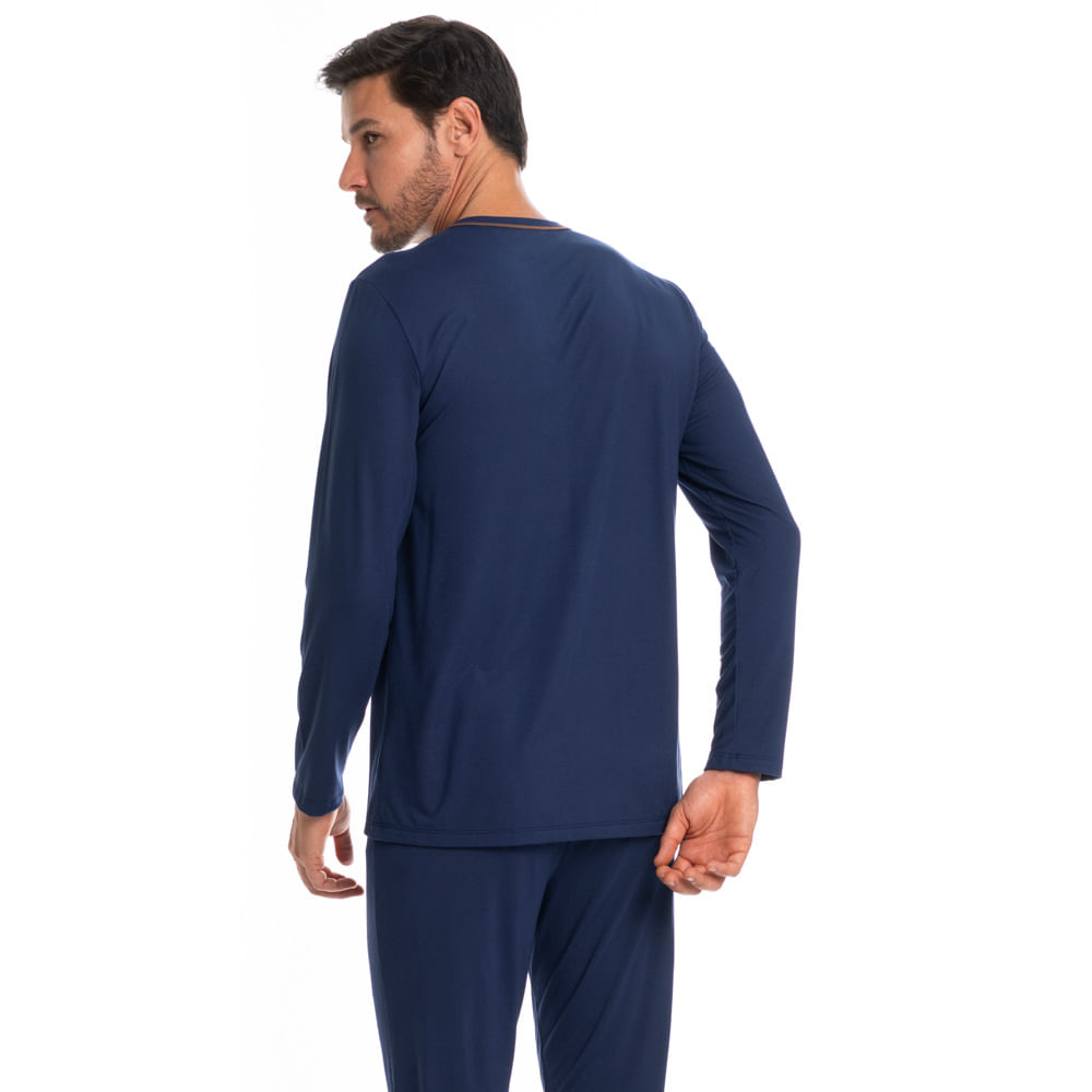 Pijama Masculino Longo Pietro Tombini Azul-marinho - Imagem 2