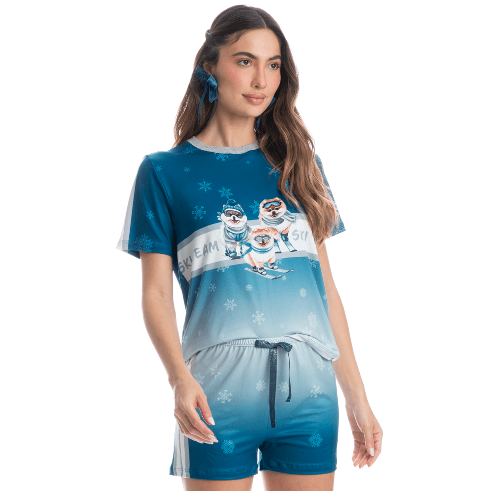 Pijama Feminino Curto Lyla Ski Azul-2 - Imagem 1