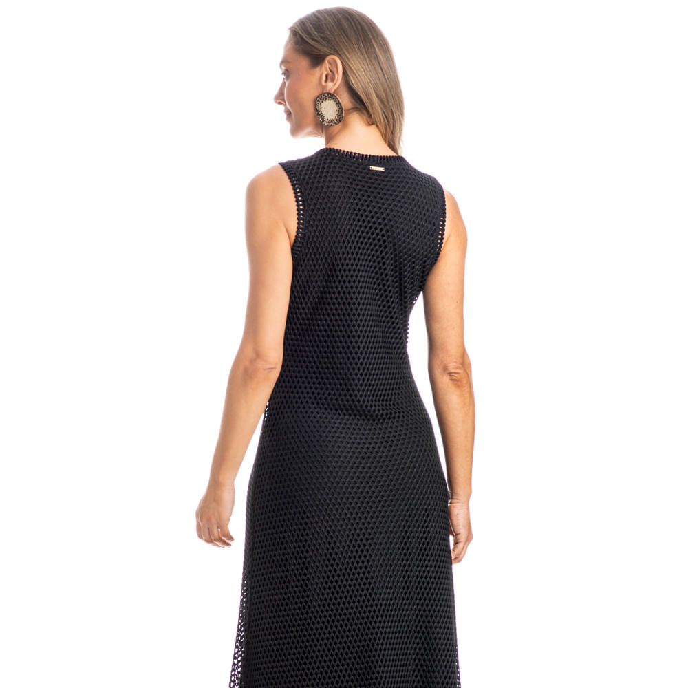Vestido Longo Regata Rendão Cordonê Egito Preto - Imagem 2