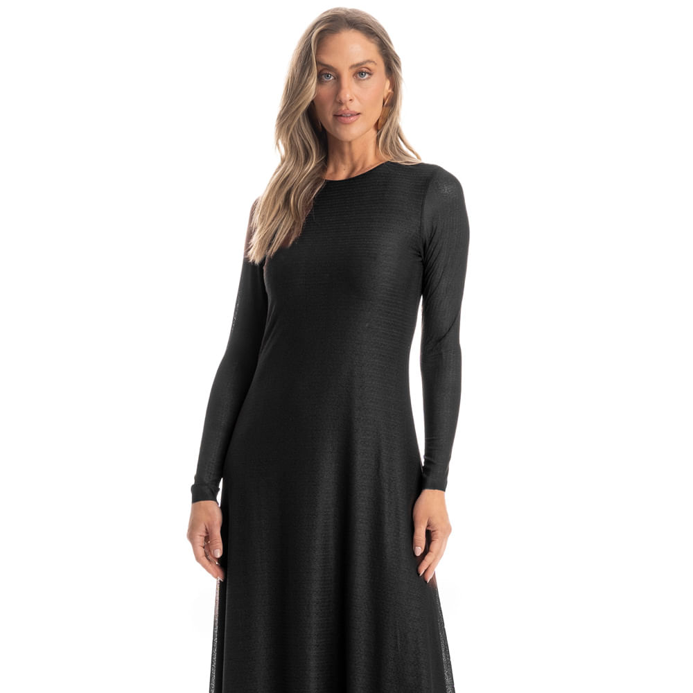 Vestido Manga Longa Laise Egito Preto - Imagem 1