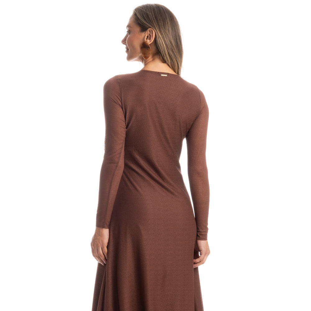 Vestido Manga Longa Laise Chocolate Marrom - Imagem 2