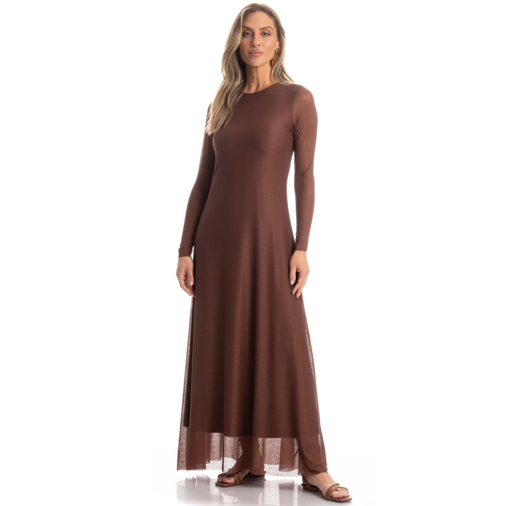 Vestido Manga Longa Laise Chocolate - Imagem 3 - Mobile
