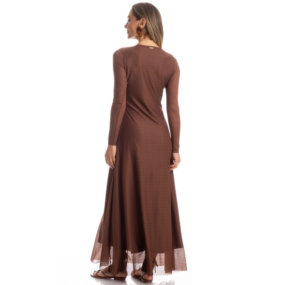 Vestido Manga Longa Laise Chocolate - Imagem 4 - Mobile