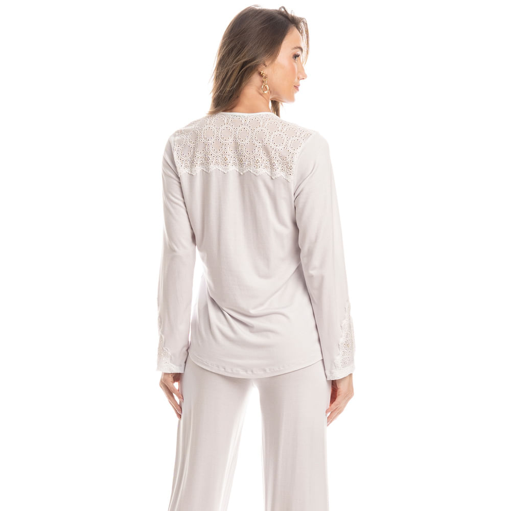 Pijama Feminino Longo Americano Lótus Branco - Imagem 2