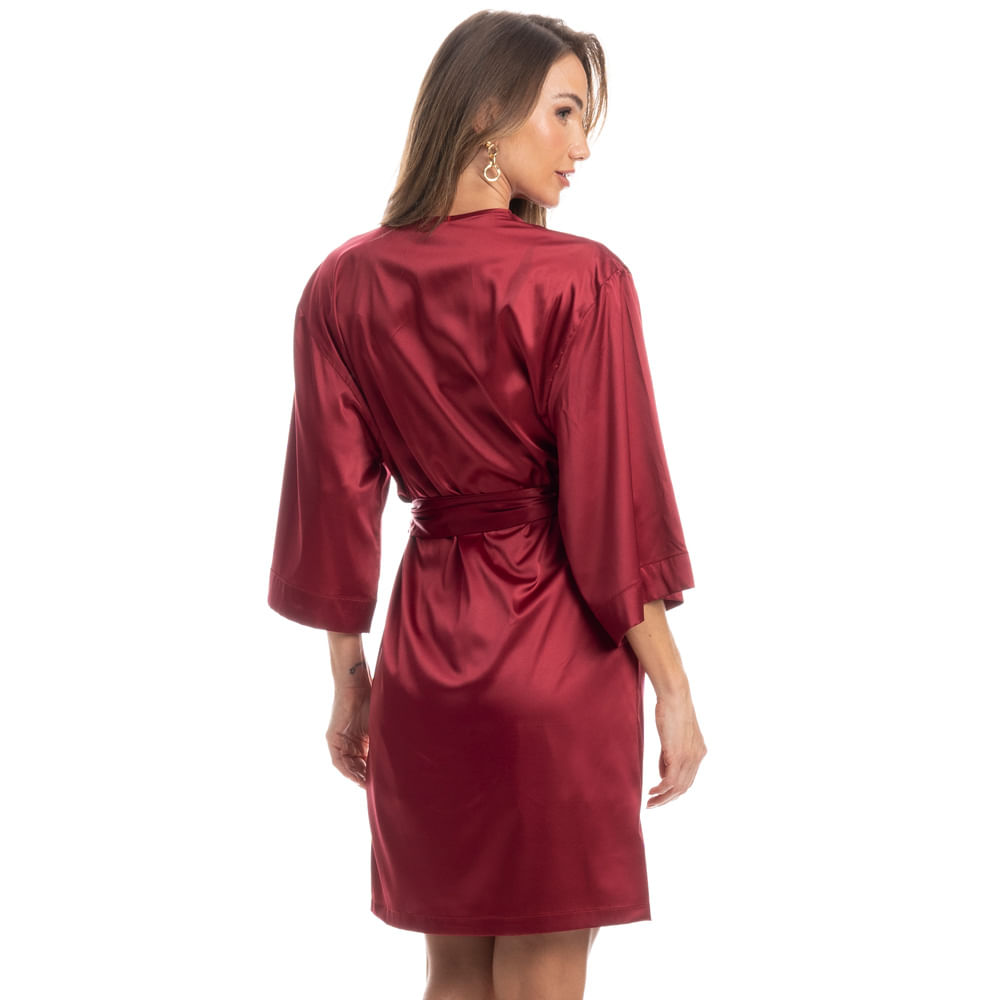 Robe Feminino Curto Em Cetim Violeta Vermelho - Imagem 2