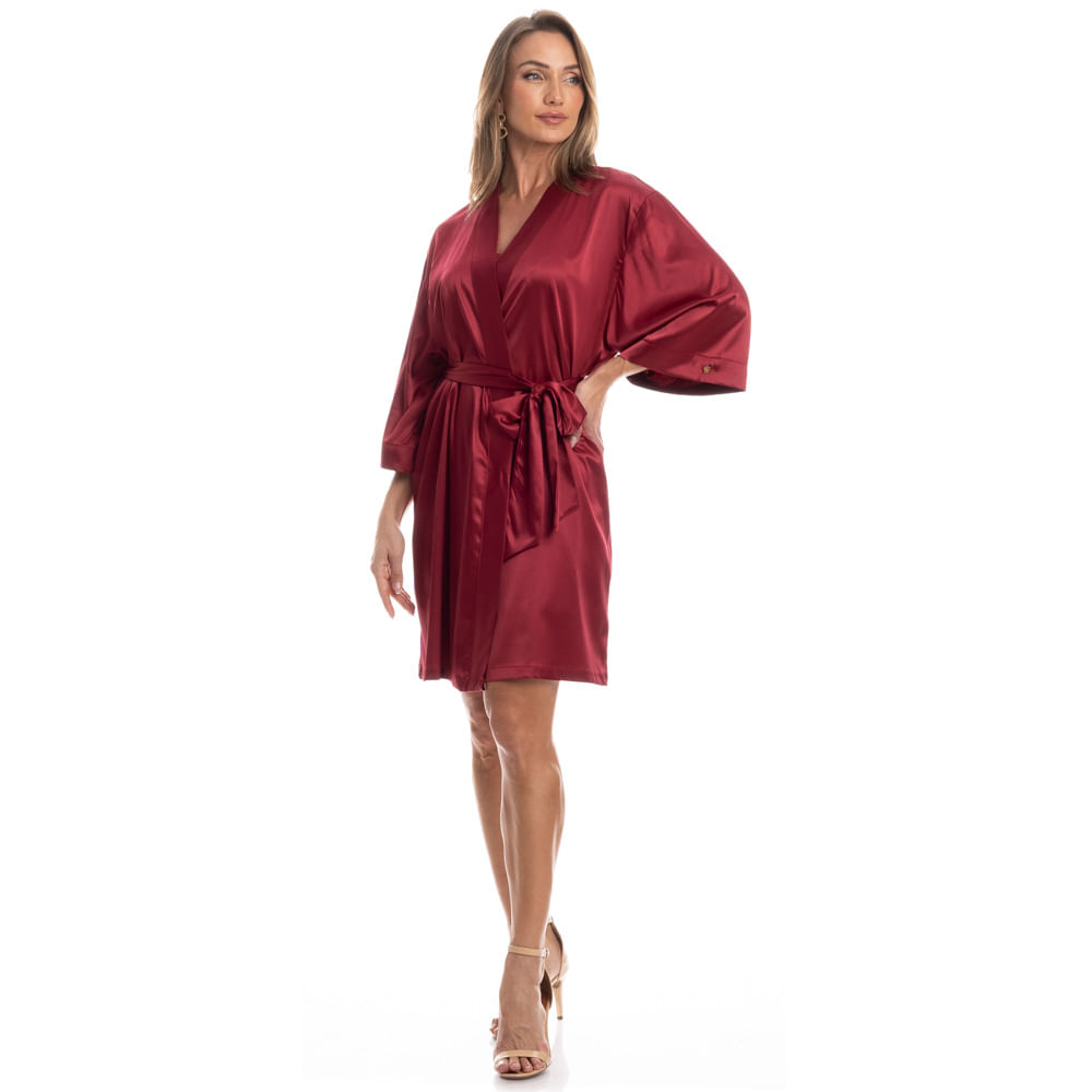 Robe Feminino Curto Em Cetim Violeta - Imagem 3 - Mobile