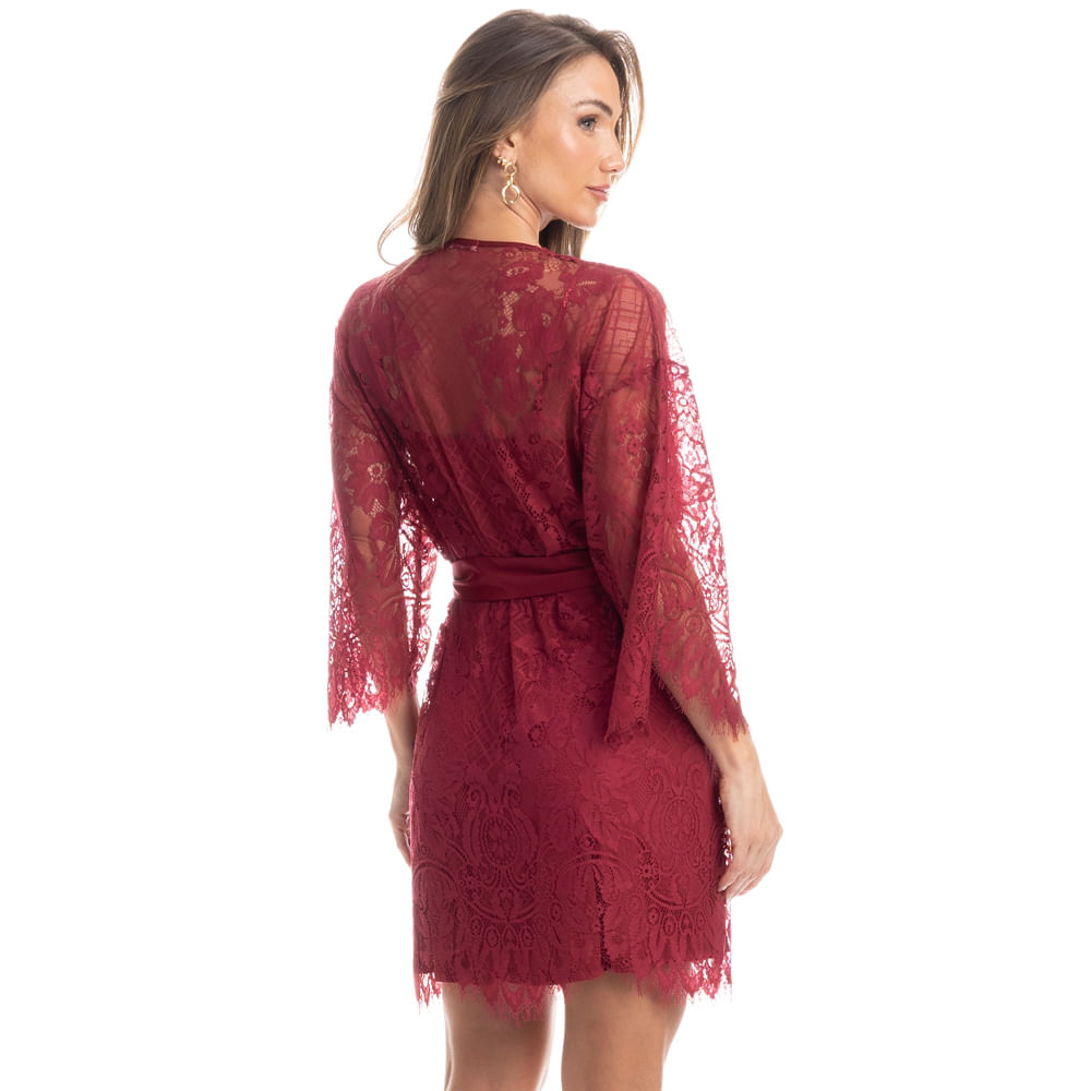 Robe Feminino Curto Em Rendão Cereja Vermelho - Imagem 2