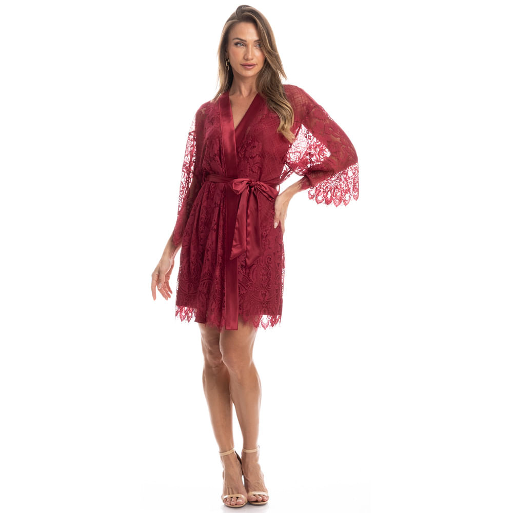 Robe Feminino Curto Em Rendão Cereja - Imagem 3 - Mobile