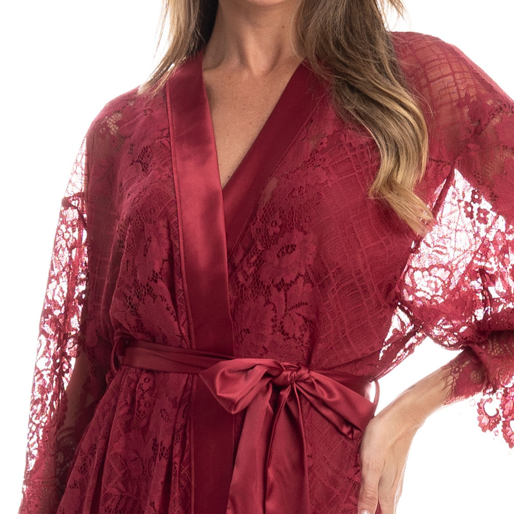 Robe Feminino Curto Em Rendão Cereja - Imagem 5 - Mobile