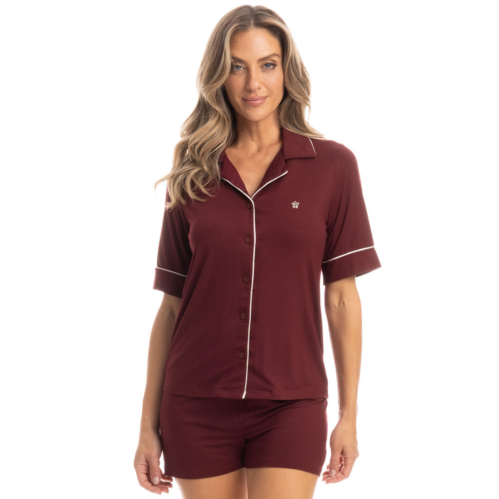 Pijama Feminino Curto Americano Samantha Vinho - Imagem 1