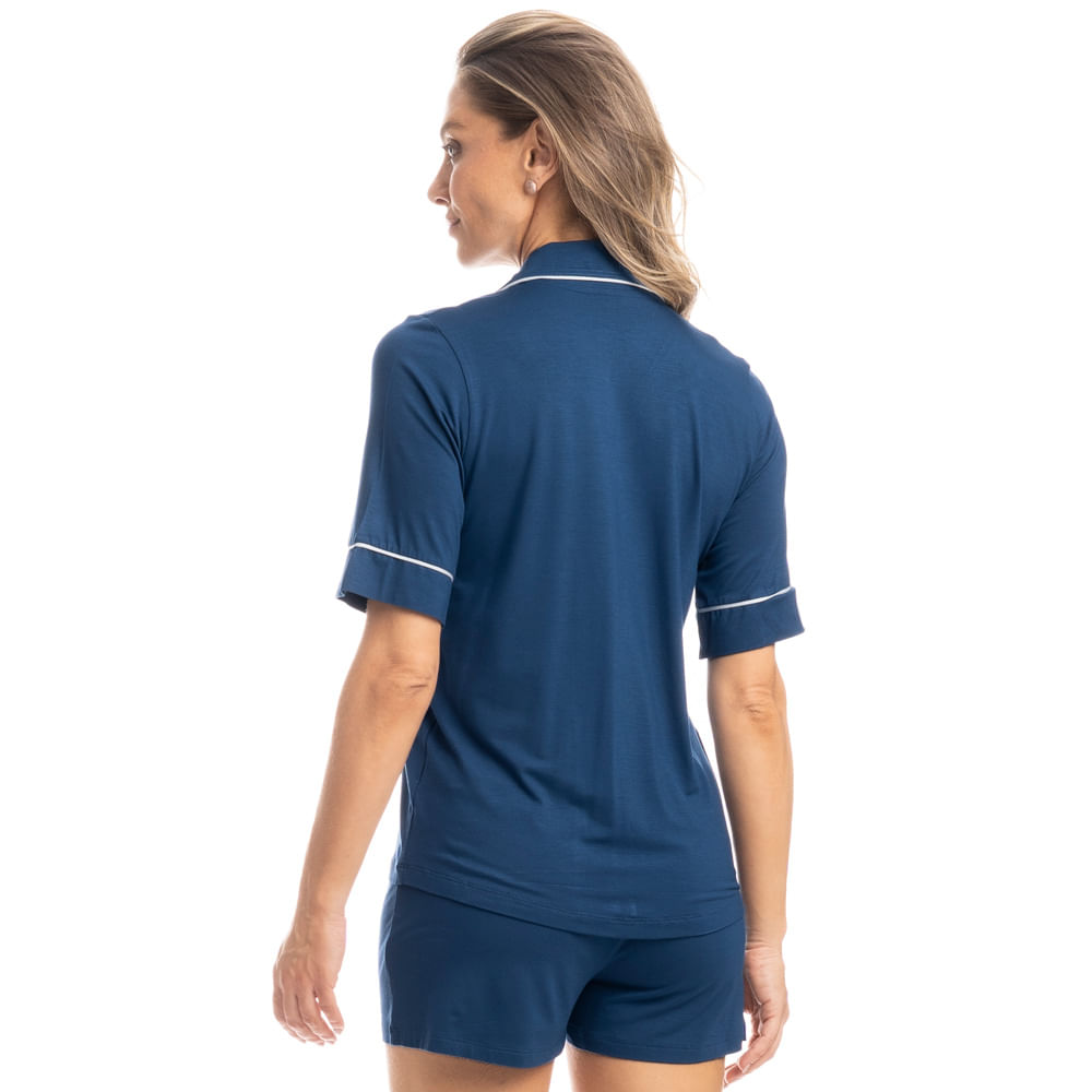 Pijama Feminino Curto Americano Samantha Azul-2 - Imagem 2
