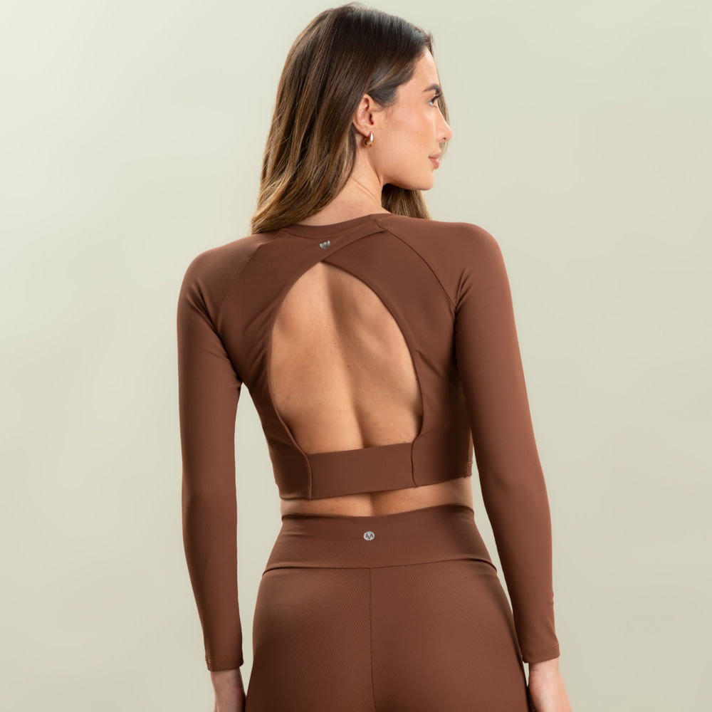 Blusa Feminina Rib Crop Manga Longa Wood Vivame - Imagem 2 - Mobile