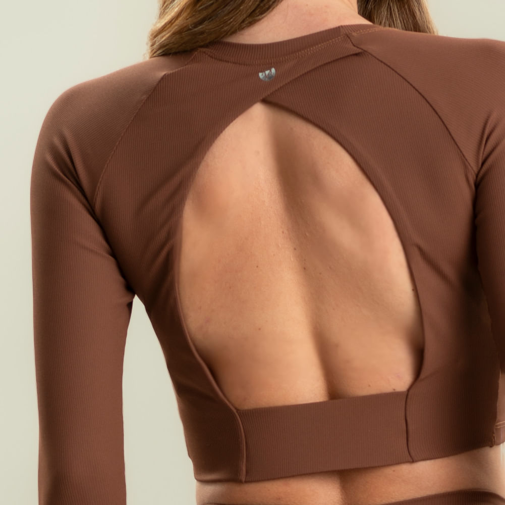 Blusa Feminina Rib Crop Manga Longa Wood Vivame - Imagem 5 - Mobile