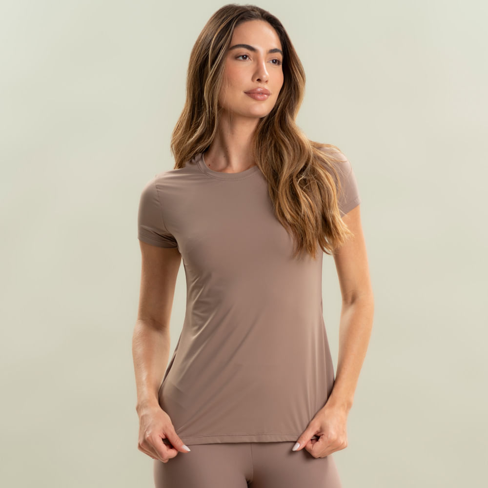 Camiseta Feminina Pulse Wood Vivame Bege - Imagem 1