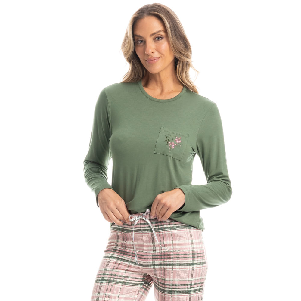 Pijama Feminino Longo Laura Verde - Imagem 1