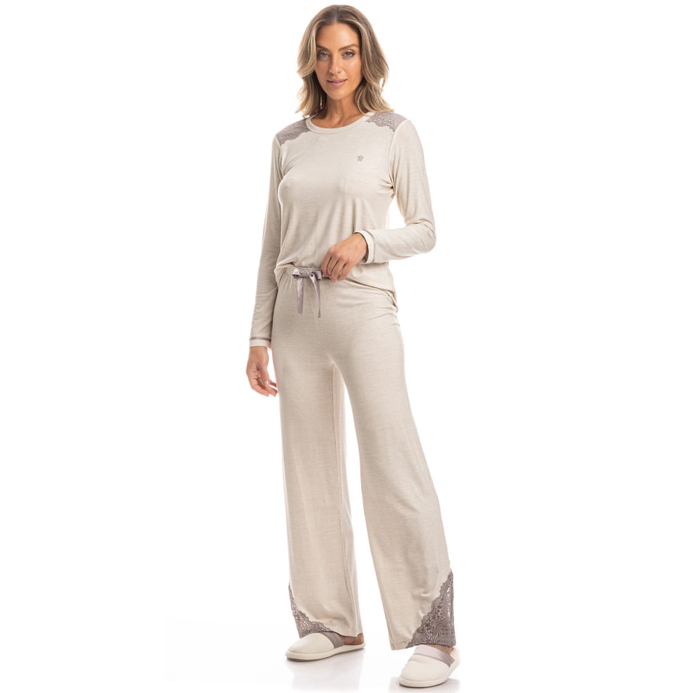 Pijama Wide Leg Com Renda Maiana - Imagem 3 - Mobile
