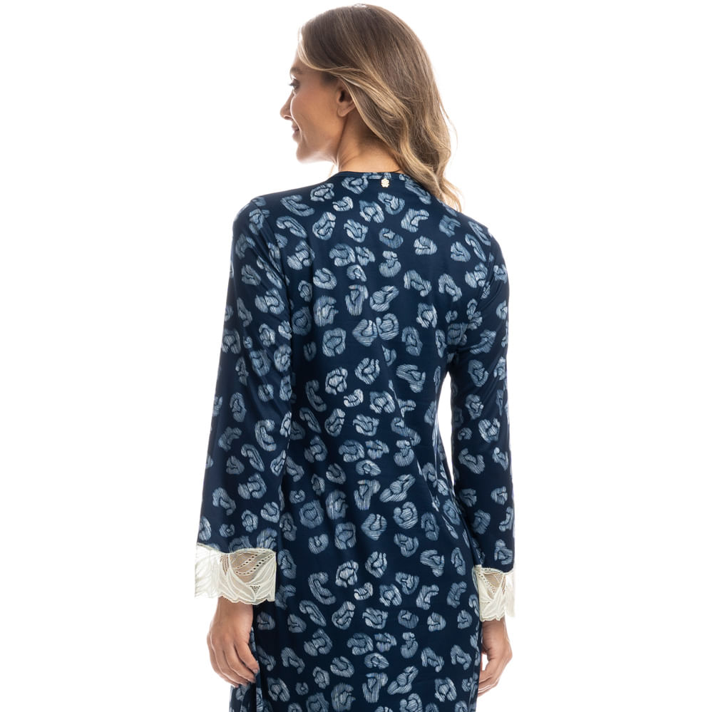 Camisão Feminino Midi Com Renda Lia Azul-marinho - Imagem 2