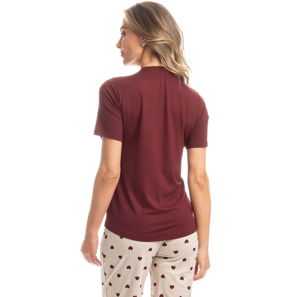 Pijama Feminino Longo Manga Curta Lile Vinho - Imagem 2