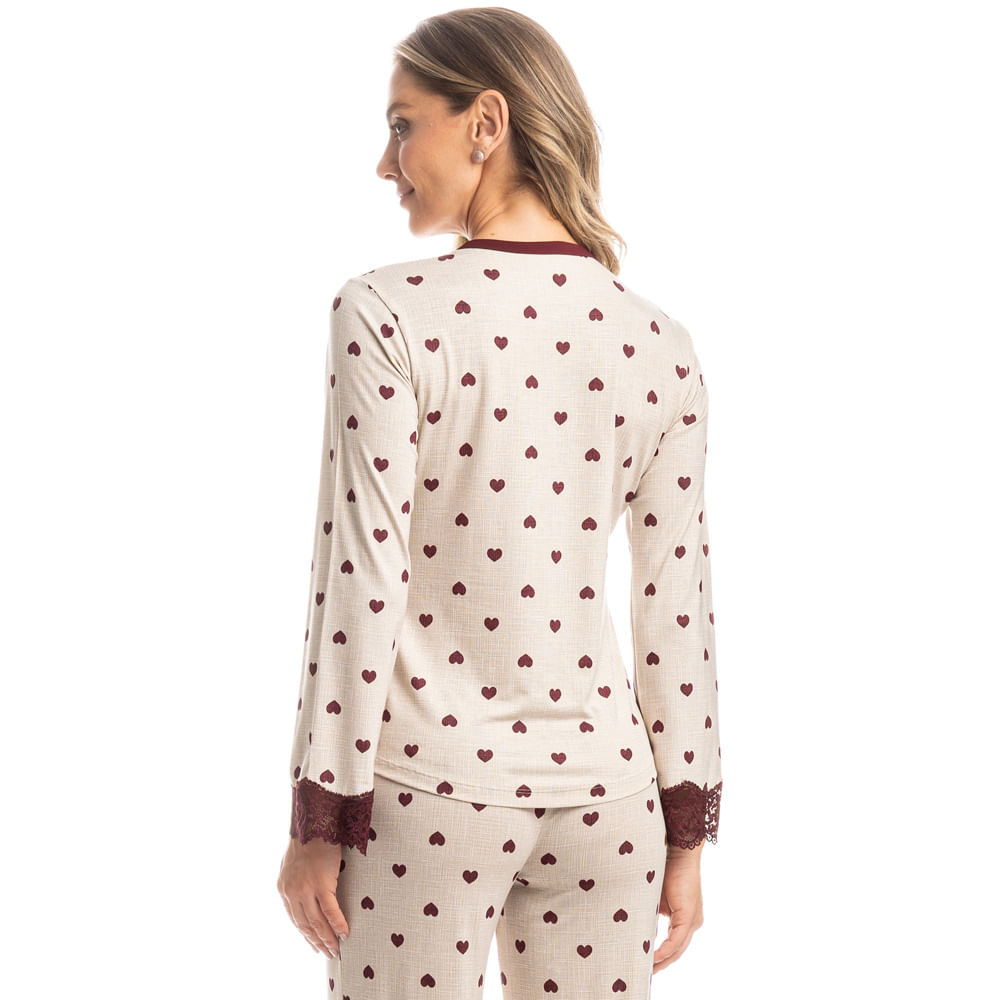 Pijama Feminino Longo Wide Leg Lile Vinho - Imagem 2