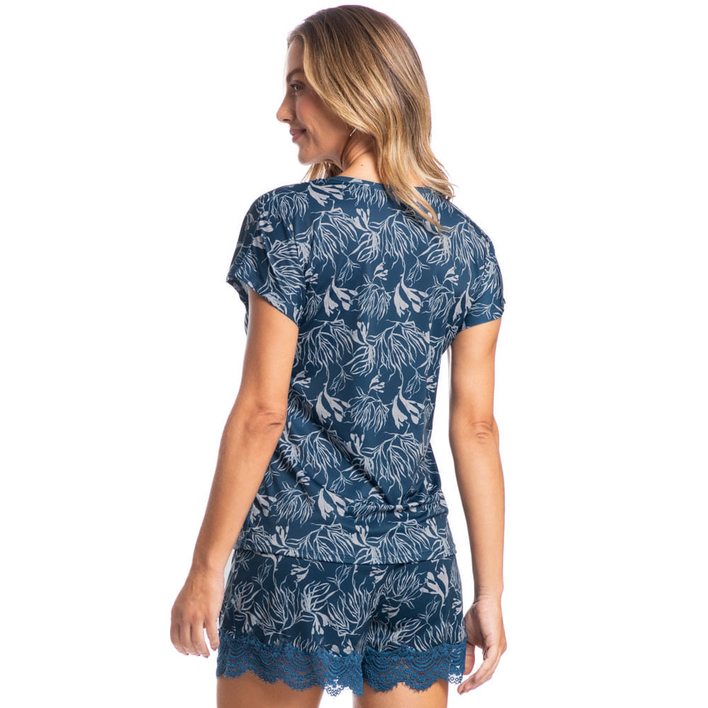 Pijama Feminino Curto Victoria Algas Azul Azul-marinho - Imagem 2