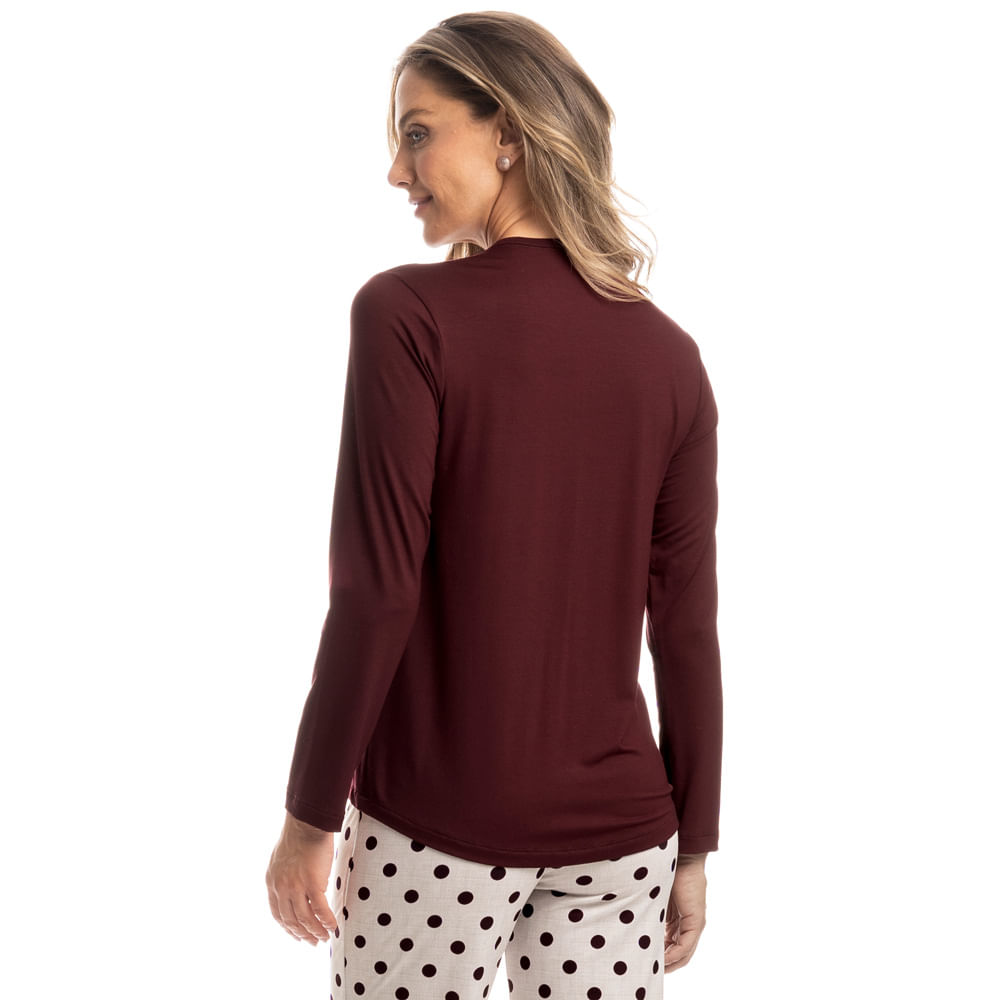 Pijama Feminino Longo Com Bolso Carmela Vinho - Imagem 2