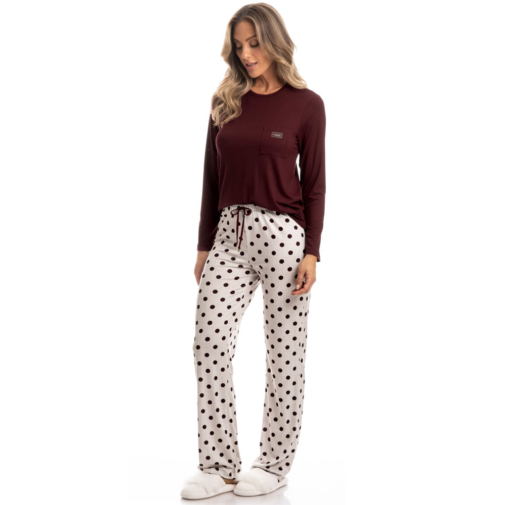 Pijama Feminino Longo Com Bolso Carmela - Imagem 3 - Mobile