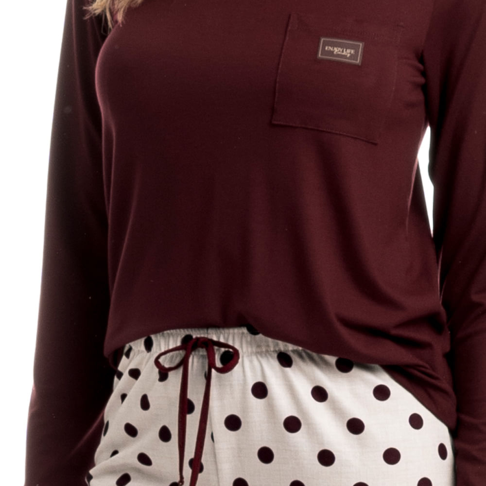 Pijama Feminino Longo Com Bolso Carmela - Imagem 5 - Mobile