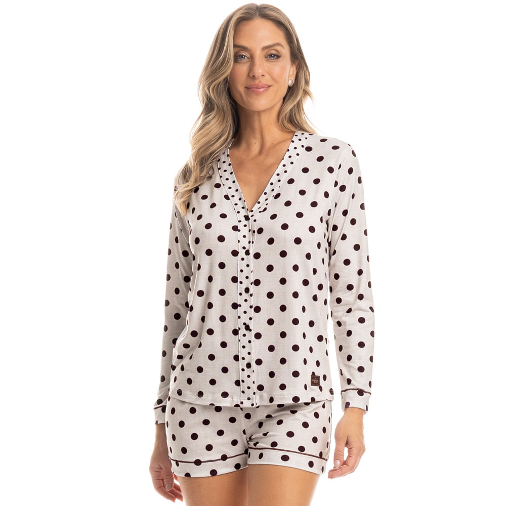 Pijama Feminino Curto Americano Carmela Vinho - Imagem 1