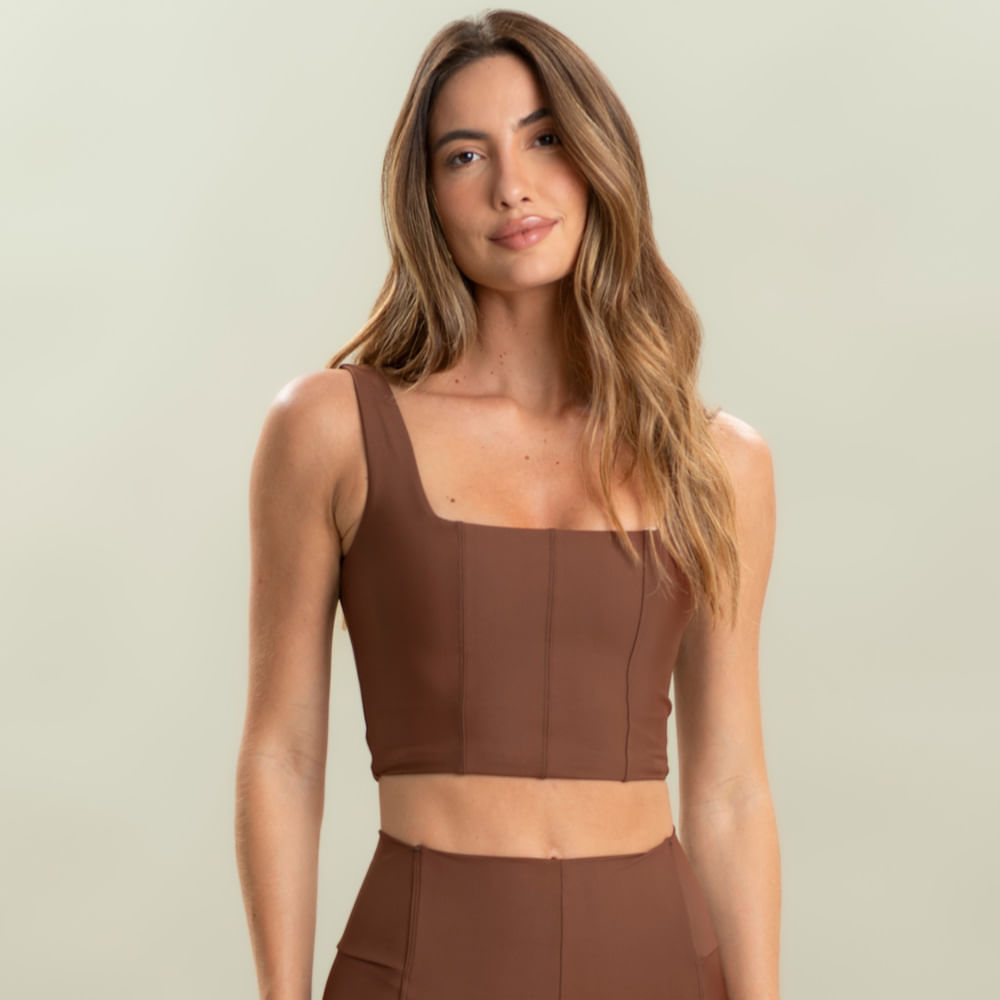 Top Square Corset Split Vivame Marrom - Imagem 1