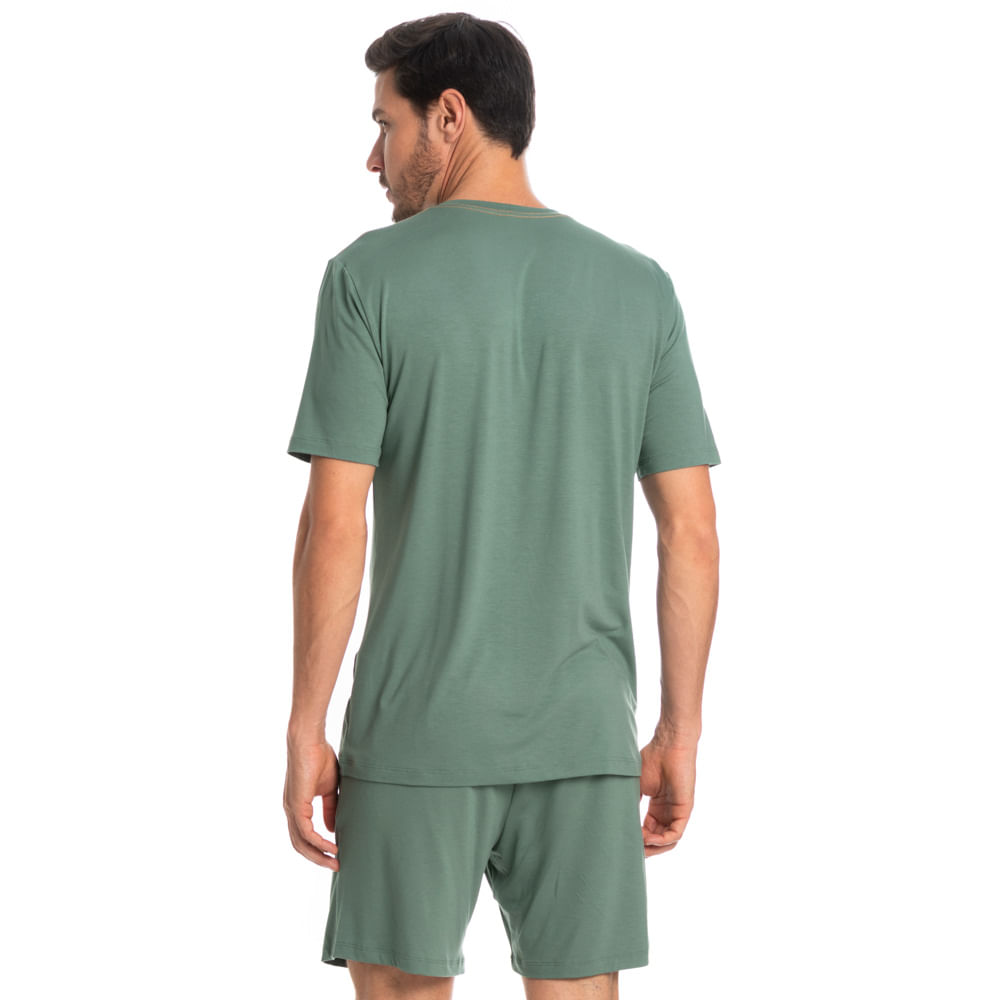 Pijama Masculino Curto Com Bolso Lucca Tombini Verde - Imagem 2