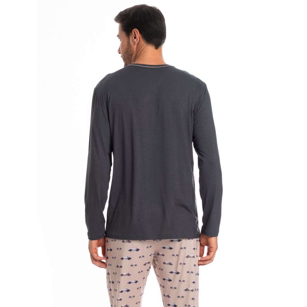 Pijama Masculino Longo Race Tombini Cinza - Imagem 2