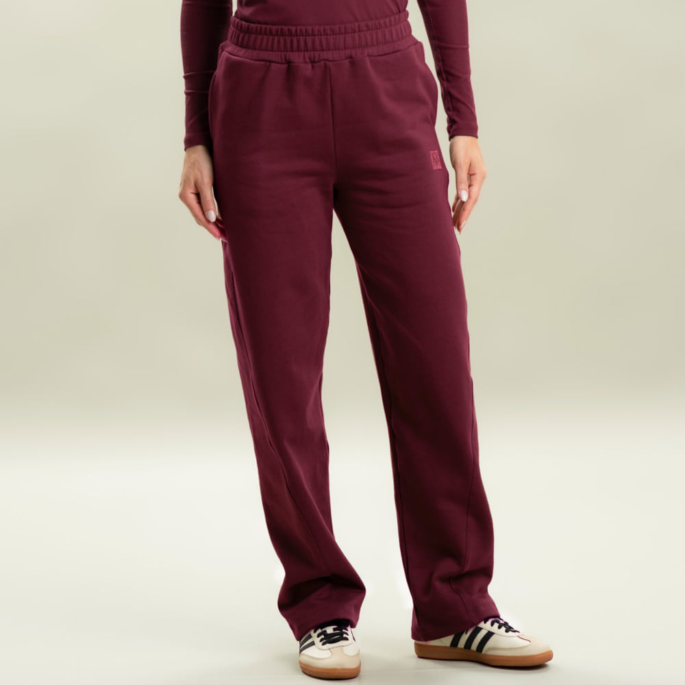 Calça Feminina Em Moletom Barrel Taupe Vivame Vinho - Imagem 1