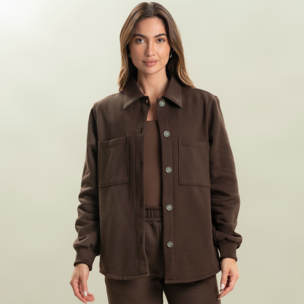 Camisa Feminina Em Moletom Emmy Taupe Vivame Marrom - Imagem 1
