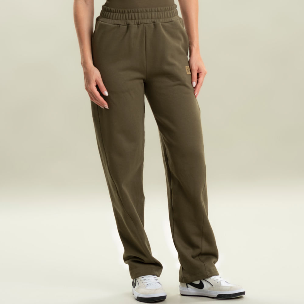 Calça Feminina Em Moletom Barrel Khaki Vivame - Imagem 1
