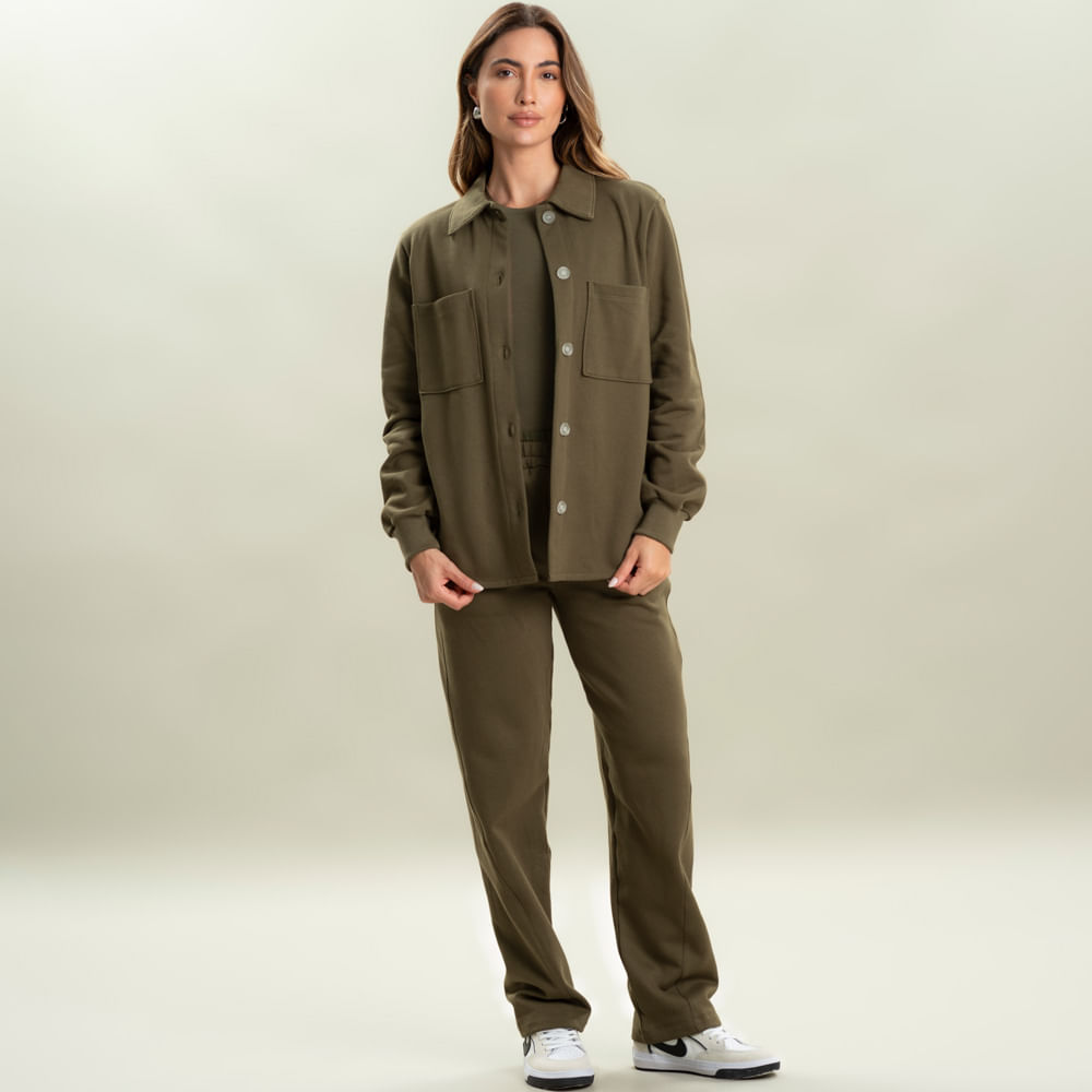 Camisa Feminina Em Moletom Emmy Khaki Vivame - Imagem 3 - Mobile