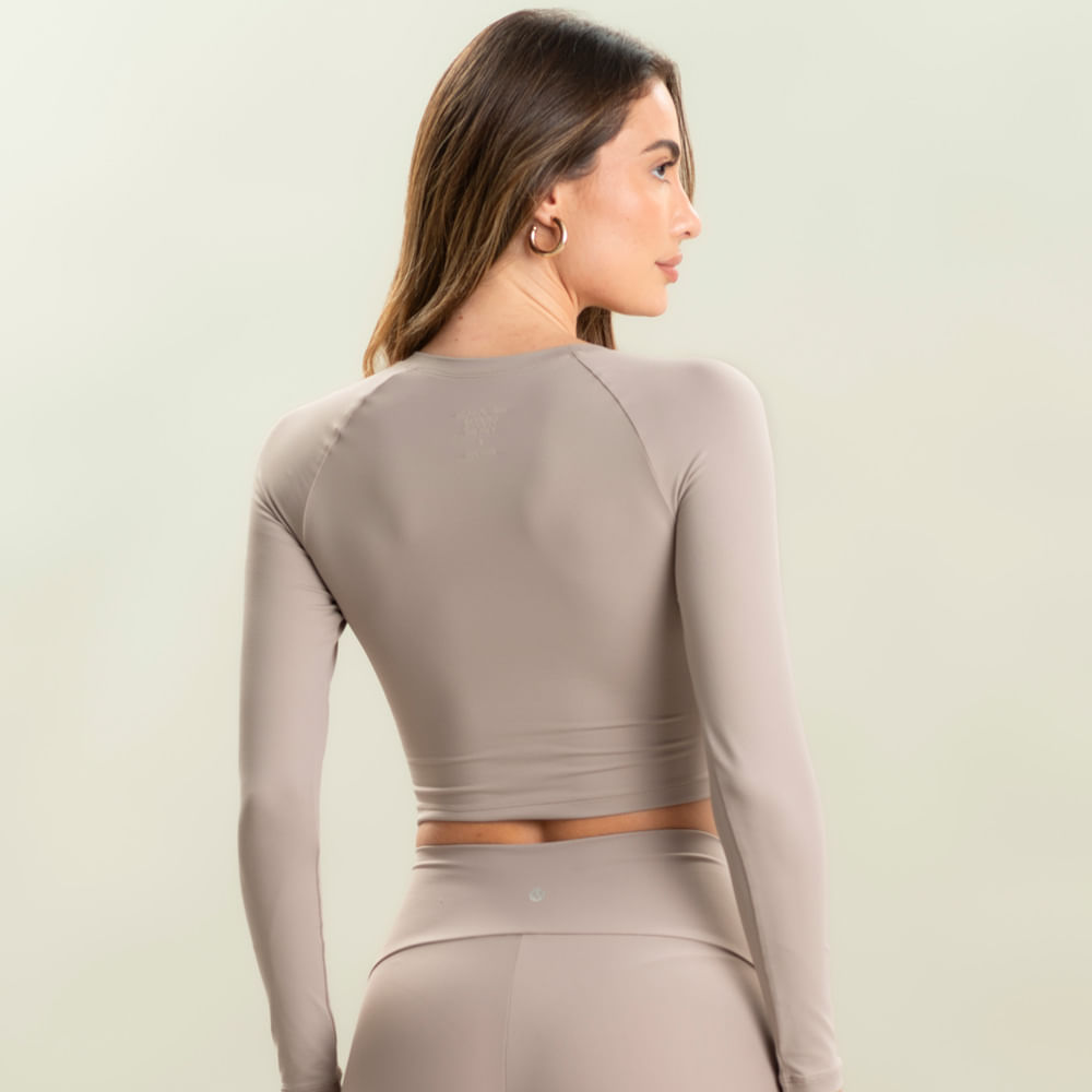 Blusa Feminina Manga Longa Cut Out Stone Vivame Bege - Imagem 2