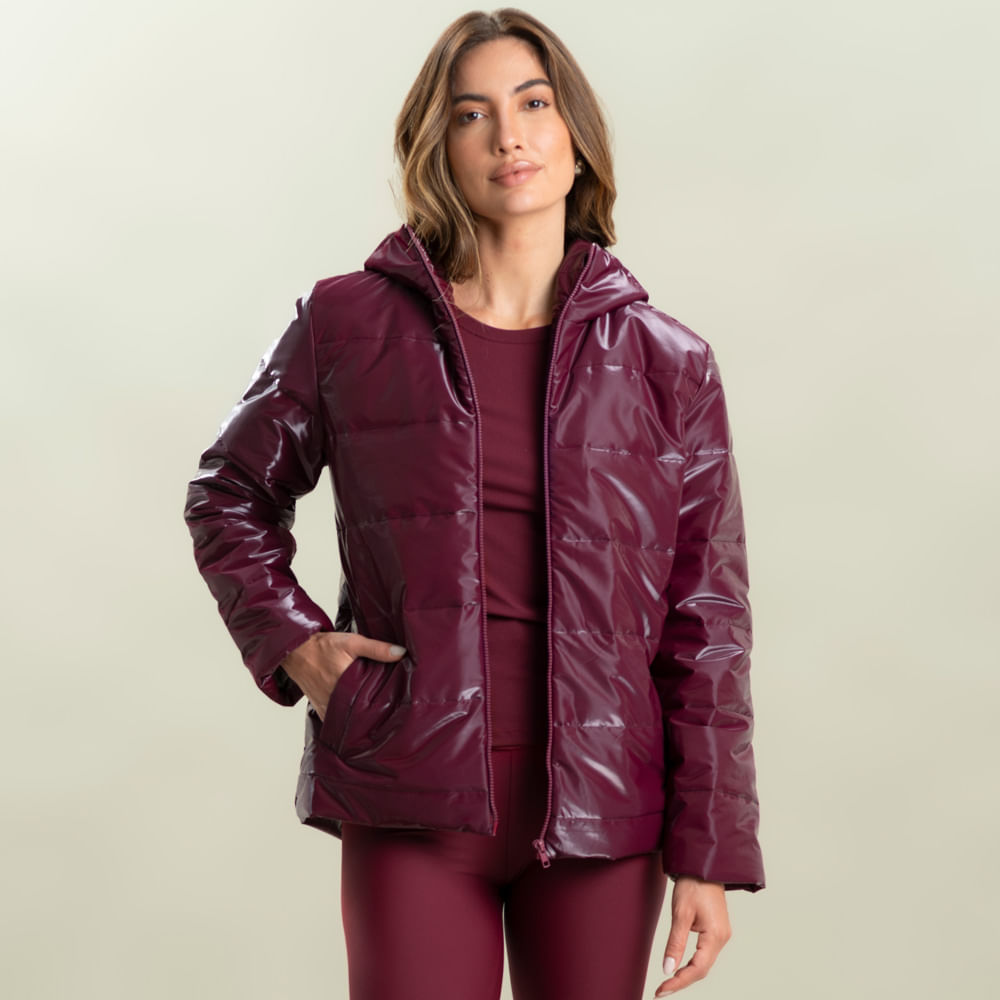Jaqueta Com Capuz E Bolso Glow Puffer Vinho - Imagem 1