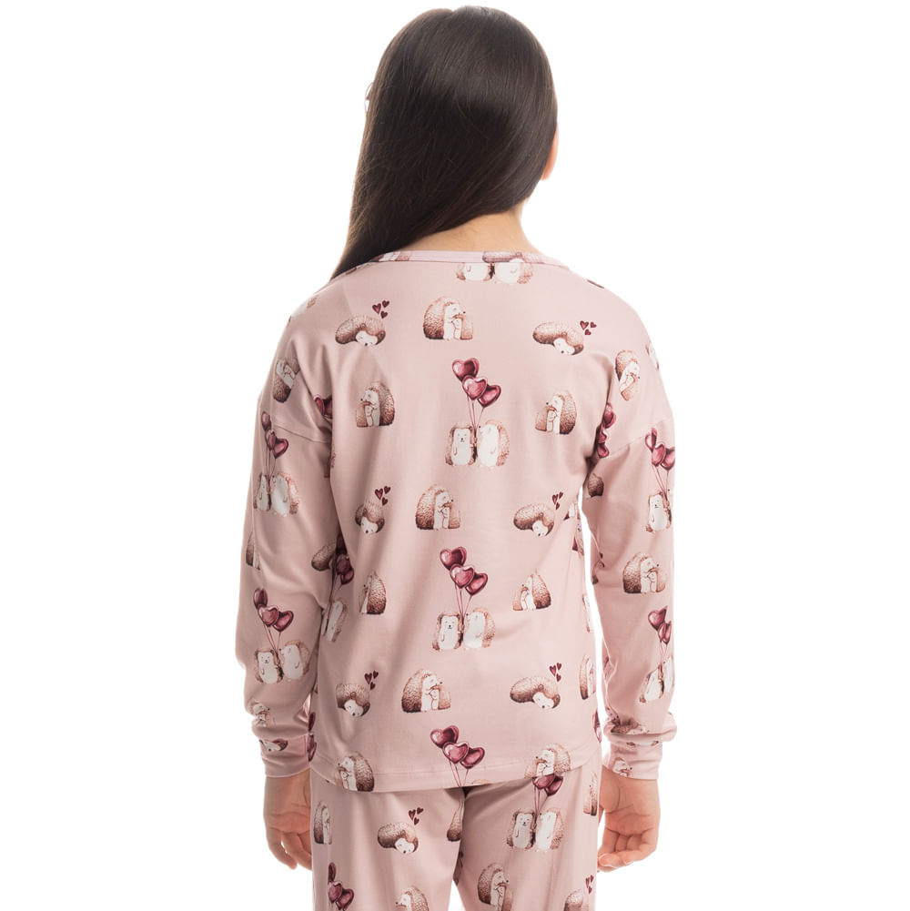 Pijama Longo Infantil Cute Love Rosa-3 - Imagem 2