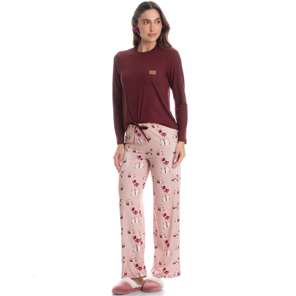 Pijama Feminino Wide Leg Cute Love - Imagem 3 - Mobile