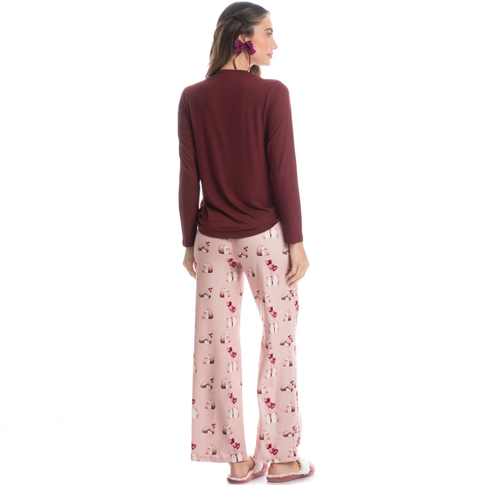 Pijama Feminino Wide Leg Cute Love - Imagem 4 - Mobile