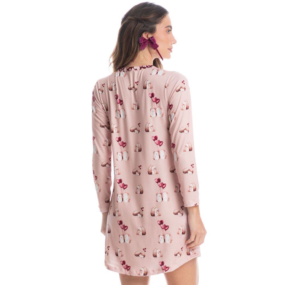Camisão Curto Manga Longa Cute Love Rosa-3 - Imagem 2