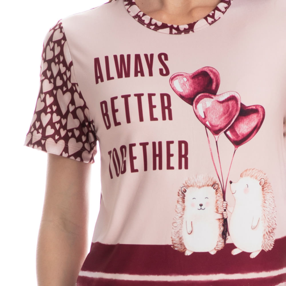 Pijama Feminino Longo Manga Curta Cute Love - Imagem 5 - Mobile