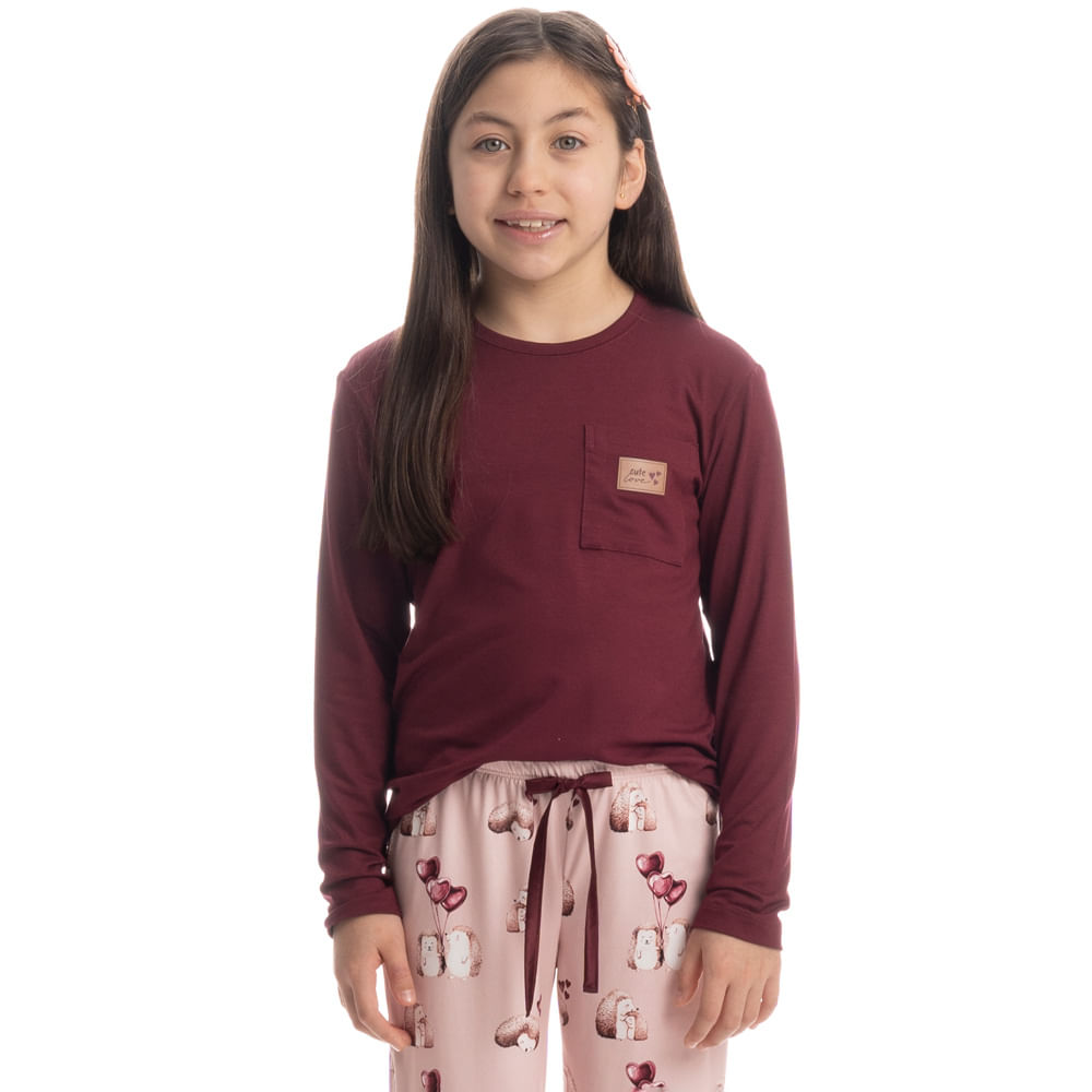Pijama Infantil Wide Leg Cute Love Rosa-3 - Imagem 1